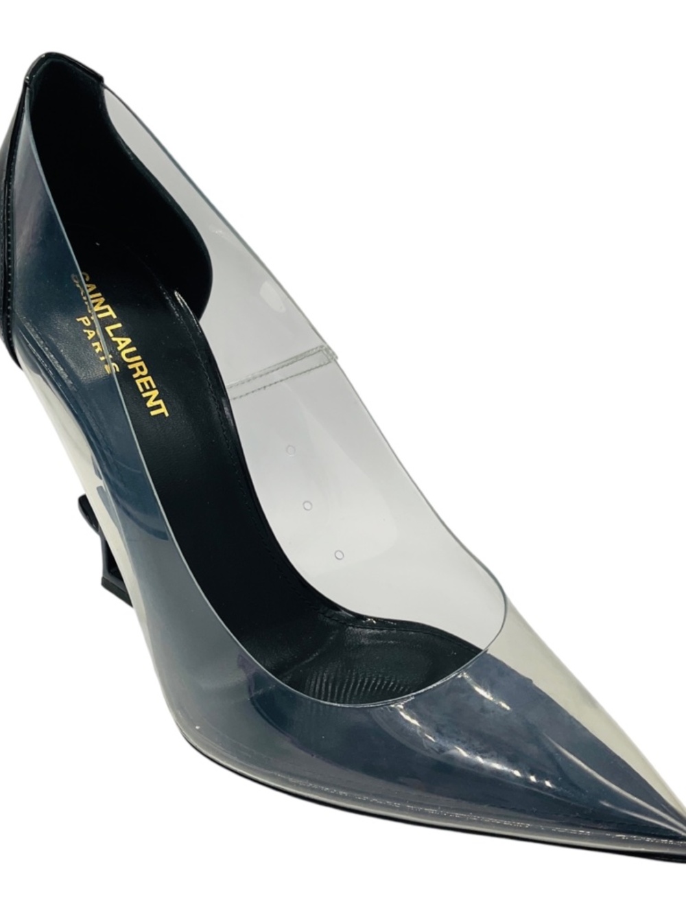 SAINT LAURENT BLACK NERO / TRANSPARENT PATENT LEATHER AND PVC OPYUM 110 PUMPS WI